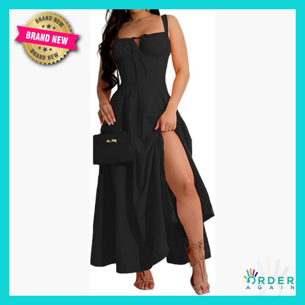 Boho Corset Dress Elegant A-Line Slit Swing Flowy Summer Evening Party